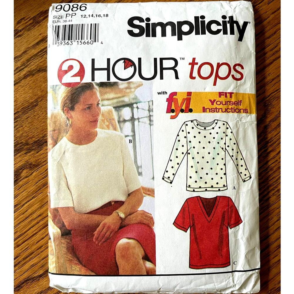 Vintage 1990s Simplicity 9086 Sewing Pattern Size S-L Set of Tops COMPLETE